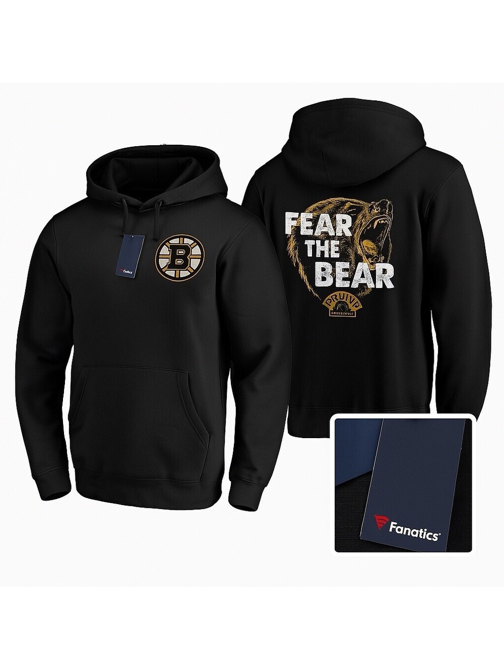 Boston Bruins Fear The Bear Hoodie Fanatics NHL Small Black Pullover Sweatshirt